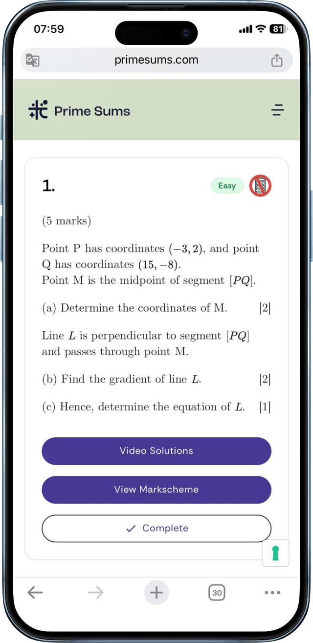 Prime Sums app on mobile